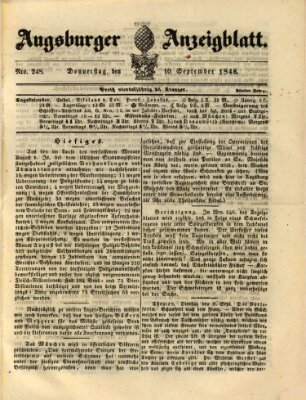 Augsburger Anzeigeblatt Donnerstag 10. September 1846