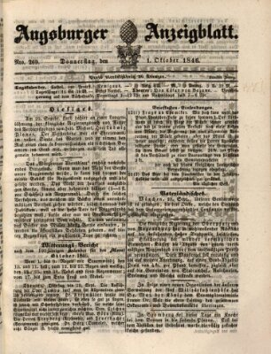 Augsburger Anzeigeblatt Donnerstag 1. Oktober 1846