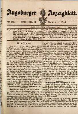 Augsburger Anzeigeblatt Donnerstag 22. Oktober 1846