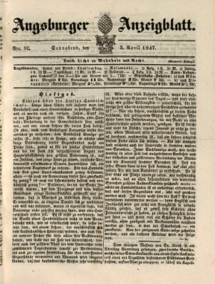 Augsburger Anzeigeblatt Samstag 3. April 1847