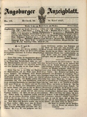 Augsburger Anzeigeblatt Mittwoch 28. April 1847