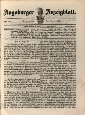 Augsburger Anzeigeblatt Montag 21. Juni 1847