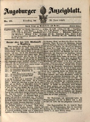 Augsburger Anzeigeblatt Dienstag 22. Juni 1847