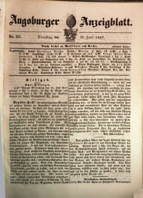Augsburger Anzeigeblatt Dienstag 27. Juli 1847