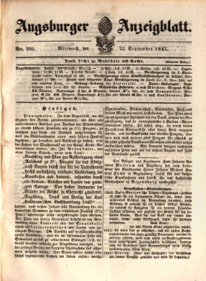 Augsburger Anzeigeblatt Mittwoch 22. September 1847