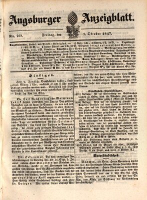 Augsburger Anzeigeblatt Freitag 1. Oktober 1847
