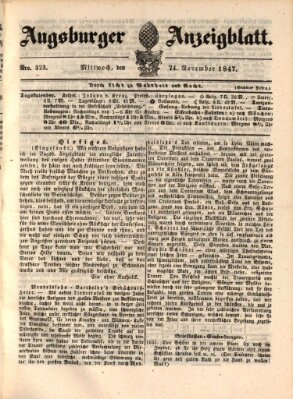 Augsburger Anzeigeblatt Mittwoch 24. November 1847