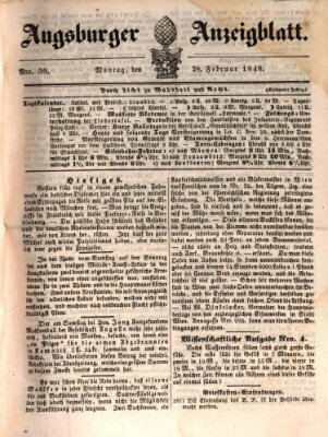 Augsburger Anzeigeblatt Montag 28. Februar 1848