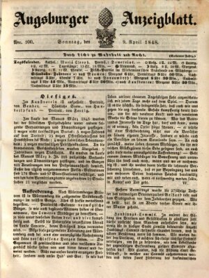 Augsburger Anzeigeblatt Sonntag 9. April 1848