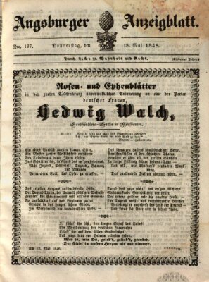 Augsburger Anzeigeblatt Donnerstag 18. Mai 1848