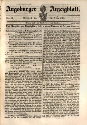 Augsburger Anzeigeblatt Mittwoch 14. März 1849
