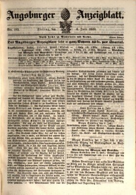Augsburger Anzeigeblatt Freitag 6. Juli 1849