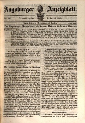 Augsburger Anzeigeblatt Donnerstag 2. August 1849