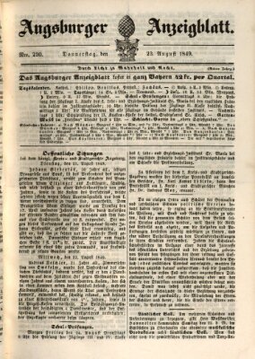Augsburger Anzeigeblatt Donnerstag 23. August 1849