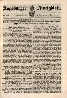 Augsburger Anzeigeblatt Sonntag 2. Dezember 1849