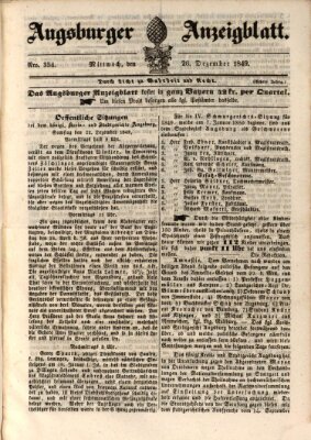 Augsburger Anzeigeblatt Mittwoch 26. Dezember 1849