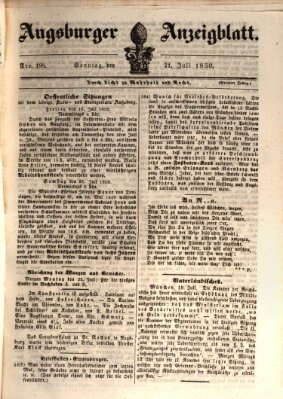 Augsburger Anzeigeblatt Sonntag 21. Juli 1850