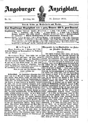 Augsburger Anzeigeblatt Freitag 31. Januar 1851