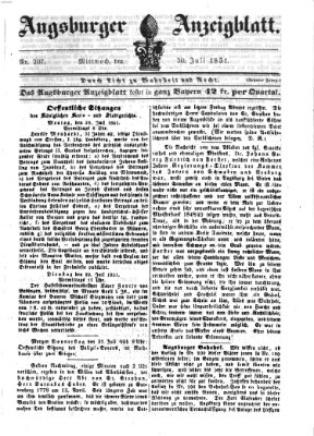 Augsburger Anzeigeblatt Mittwoch 30. Juli 1851