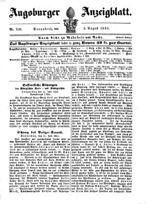 Augsburger Anzeigeblatt Samstag 2. August 1851