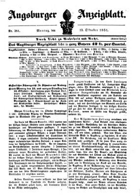 Augsburger Anzeigeblatt Montag 13. Oktober 1851