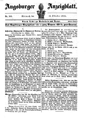 Augsburger Anzeigeblatt Mittwoch 15. Oktober 1851