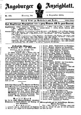 Augsburger Anzeigeblatt Montag 1. Dezember 1851