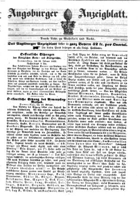 Augsburger Anzeigeblatt Samstag 21. Februar 1852