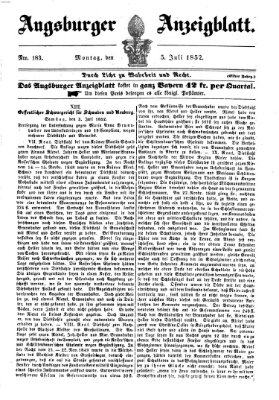 Augsburger Anzeigeblatt Montag 5. Juli 1852