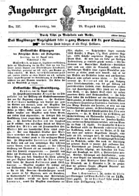 Augsburger Anzeigeblatt Sonntag 29. August 1852