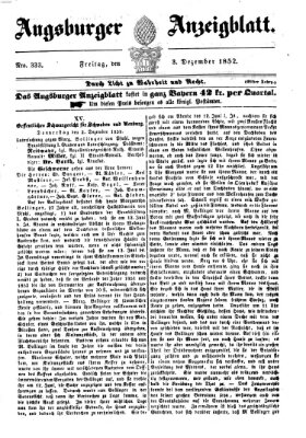 Augsburger Anzeigeblatt Freitag 3. Dezember 1852