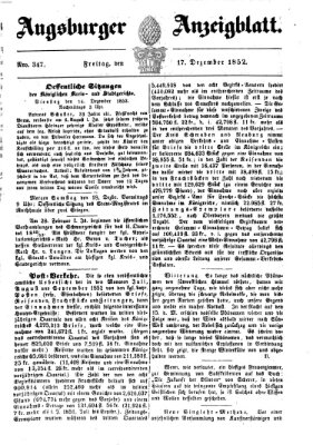 Augsburger Anzeigeblatt Freitag 17. Dezember 1852