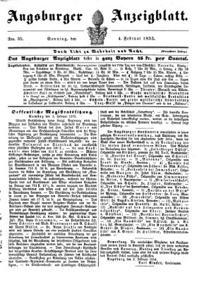 Augsburger Anzeigeblatt Sonntag 4. Februar 1855