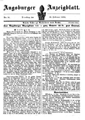 Augsburger Anzeigeblatt Dienstag 20. Februar 1855
