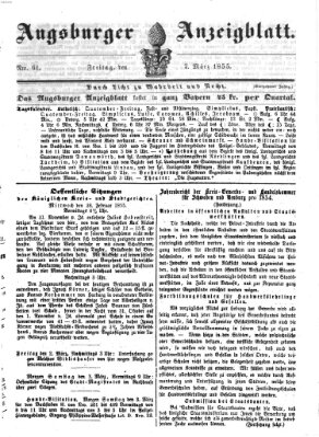 Augsburger Anzeigeblatt Freitag 2. März 1855