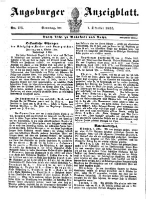 Augsburger Anzeigeblatt Sonntag 7. Oktober 1855