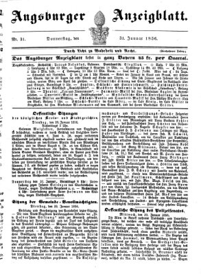 Augsburger Anzeigeblatt Donnerstag 31. Januar 1856