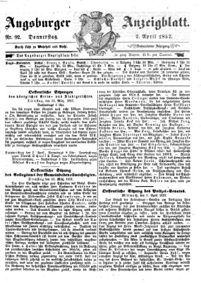 Augsburger Anzeigeblatt Donnerstag 2. April 1857