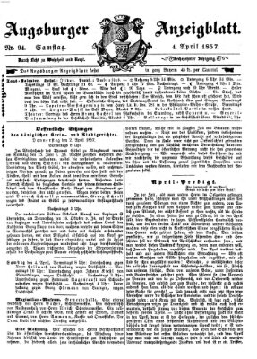 Augsburger Anzeigeblatt Samstag 4. April 1857