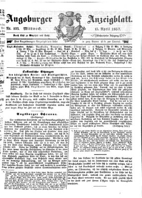Augsburger Anzeigeblatt Mittwoch 15. April 1857