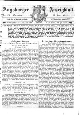 Augsburger Anzeigeblatt Sonntag 28. Juni 1857