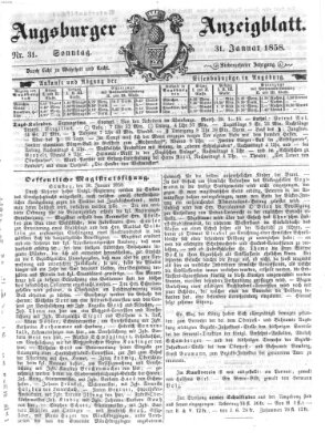 Augsburger Anzeigeblatt Sonntag 31. Januar 1858