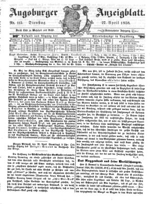 Augsburger Anzeigeblatt Dienstag 27. April 1858