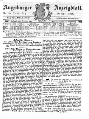 Augsburger Anzeigeblatt Donnerstag 29. April 1858