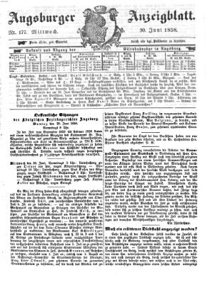 Augsburger Anzeigeblatt Mittwoch 30. Juni 1858