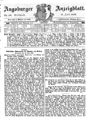 Augsburger Anzeigeblatt Mittwoch 14. Juli 1858