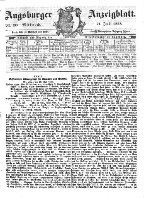 Augsburger Anzeigeblatt Mittwoch 21. Juli 1858