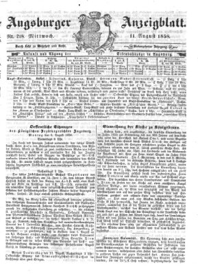 Augsburger Anzeigeblatt Mittwoch 11. August 1858