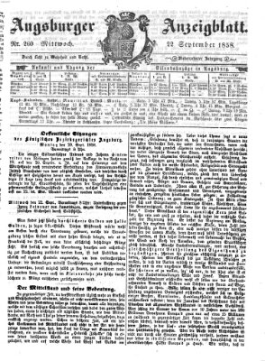 Augsburger Anzeigeblatt Mittwoch 22. September 1858