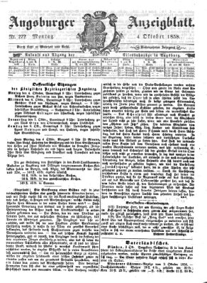 Augsburger Anzeigeblatt Montag 4. Oktober 1858